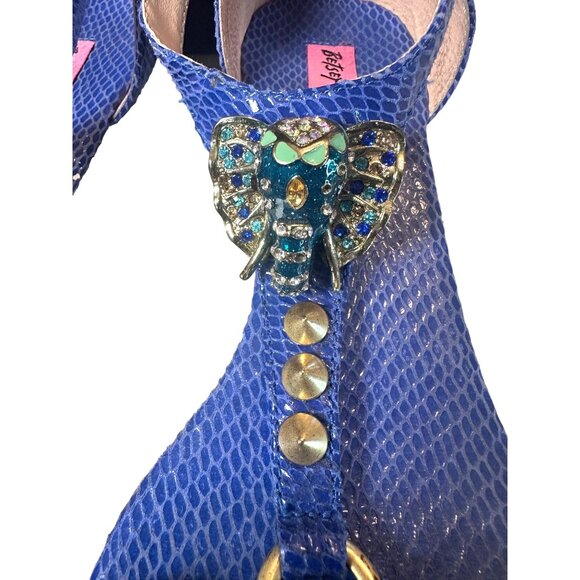 Vintage Betsey Johnson Kahluua Blue Elephant Sandals Rhinestone Elephant Ornamen - Picture 2 of 11